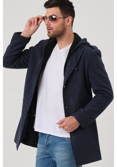 Plt8406 Dewberry Erkek Palto-Desenli Mavi-Desenli Mavi