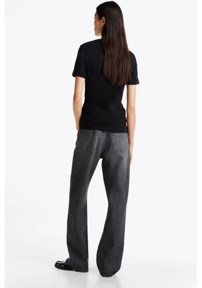 Tommy Hilfiger Kadın Siyah Yuvarlak Yaka Slim T-shirt Siyah