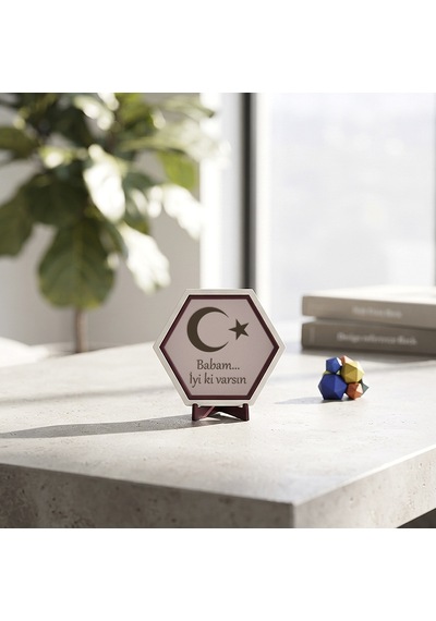 Sanatsal Ay Yıldız Ve Babam Yazılı Dekoratif Masaüstü Objesi, Modern Yaşam Alanları İçin Estetik Bir Seçenek 10x10 Cm, Yavru Ağzı