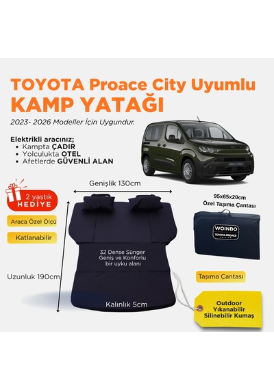 Toyota Proace Cıty Uyumlu Araç Kamp Yatağı 2022-2026 Siyah