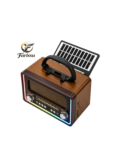 Gold Silver Gs-1375 Nostaljik Radyo - Bluetoothlu, Güneş Panelli, Şarjlı Fenerli Taşınabilir Hoparlör