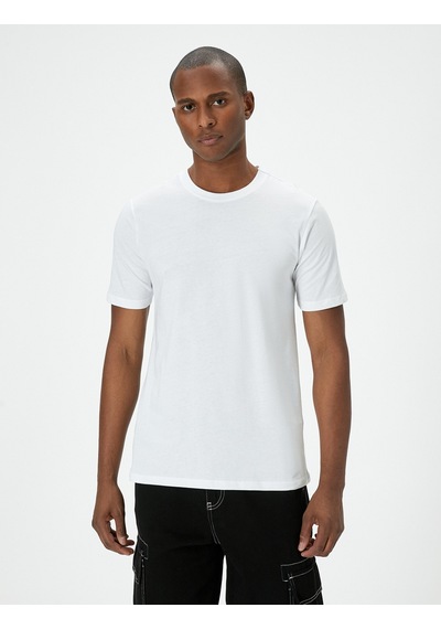 Koton Basic Tişört Slim Fit Kısa Kollu Bisiklet Yaka Beyaz 5wam10041hk Beyaz