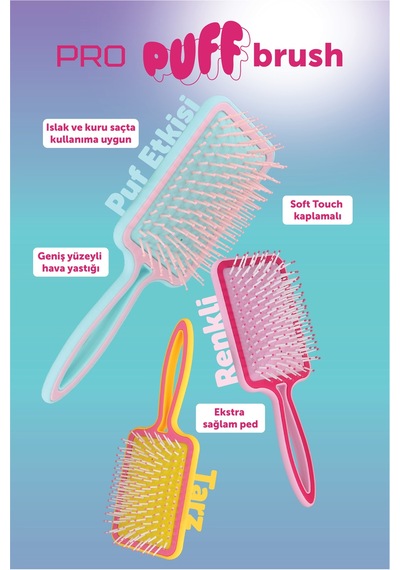 Beauty Pro Puf Açma Tarama Saç Fırçası - Geniş Yüzey Soft Touch Hava Yastıklı Puf Saç Fırçası Pembe
