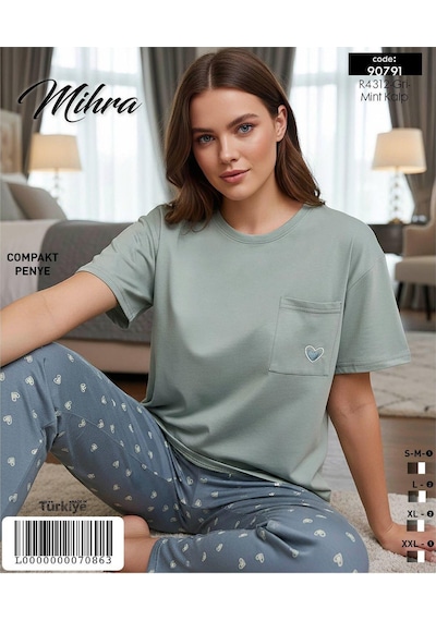 Mihra Kadın Compakt Penye Bisiklet Yaka Kısa Kol İnce Pijama Takımı 90791g - 1 Adet Gri
