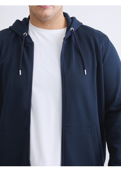 Lcwaıkıkı Classic Lacivert Büyük Beden Kapüşonlu Erkek Kalın Fermuarlı Sweatshirt