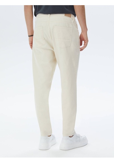 Kip Açık Bej Düz Dokuma Carrot Fit Casual Pamuk Karışımlı Pantolon Bej