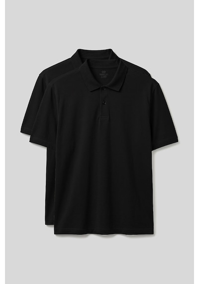 Tommy Life Polo Yaka Büyük Beden 2li Paket Siyah Erkek T-shirt - 88511