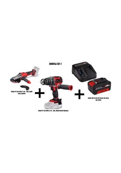 Einhell TP-AG 18/125 F Li Bl Akülü Avuç Taşlama + TP-CD 18/60 Li-i Bl Akülü Darbeli Vidalama + 18v 4AH Pxc Start Avantaj Set-1