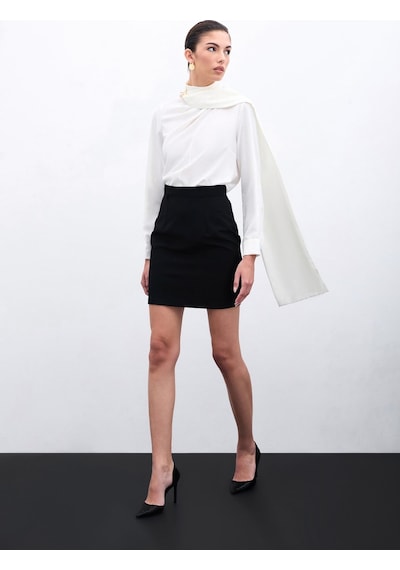 Sateen Şal Detaylı Bluz - Ekru-135956 Ekru