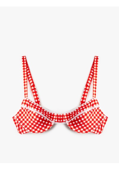 Koton Koton X Sibil Çetinkaya - Dantel Detaylı Pötikareli Balenli Bikini Üstü Kırmızı Ekose 6sak10241mm Kırmızı Ekoseli