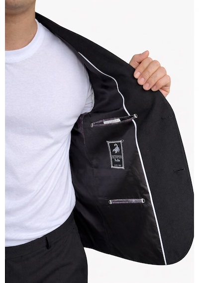 Erkek Slim Fit Mikro Desenli Takım Elbise 2 Düğmeli Çift Yırtmaçlı Modern Ceket Pantolon Takım Siyah