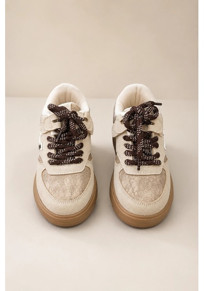 Ht Hotin Dash Çocuk Günlük Spor Ayakkabı Bağcıklı Rahat Tabanlı Şık Sneaker - Bej