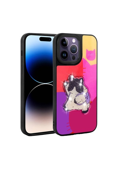 Zore İphone 14 Pro Max Kılıf Parlayan Kabartmalı İkonik Figürlü Ogaa Amas Silikon Kapak - Mor