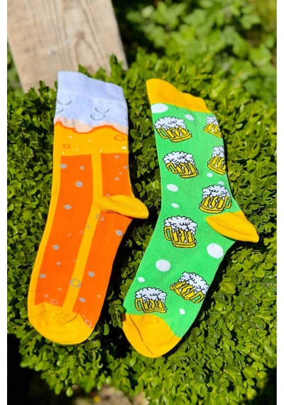Lousocks Unisex Sağlı Sollu Suds Beer Desenli Soket Çorap Sarı