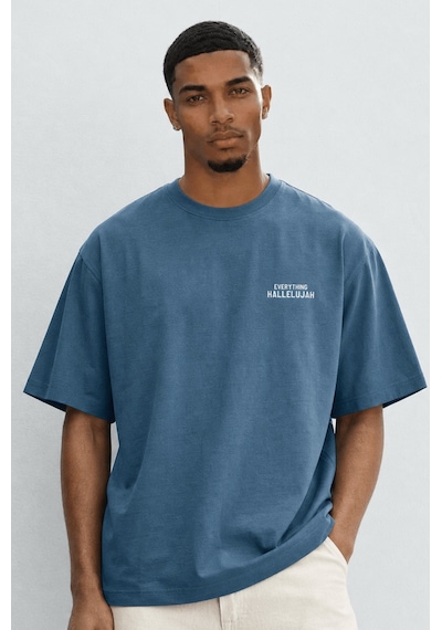 Respire Erkek Hallelujah Baskılı Oversize T-shirt Petrol