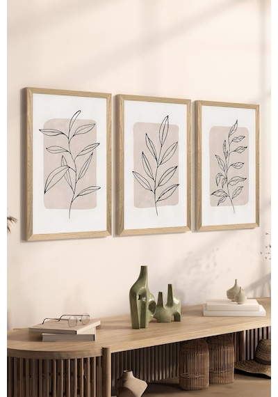 3 Parça Ahşap Çerçeve Görünümlü Mdf Poster Tablo Seti - Set 54 - Mdf3dsohoset54