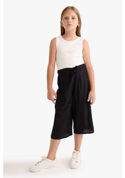 DeFacto Kız Çocuk Culotte Geniş Paça Viskon Kapri T3877A625SMBK27 Siyah