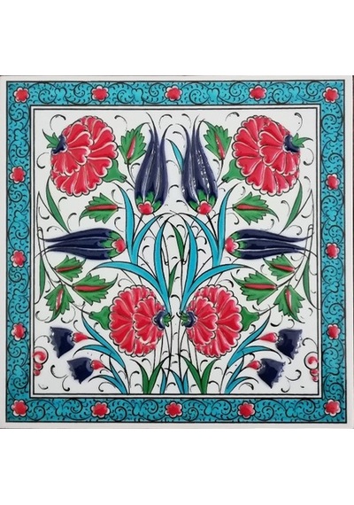 Armada Çini 20X20 Cm Ed 306 Turkuaz Lale Karanfil El Dekoru Çini