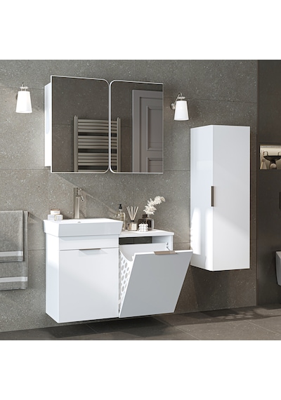 Dubai Mdflam Sepetli Banyo Dolabı Seti, Lavabolu Alt Dolap + Aynalı Banyo Üst Dolabı + Boy Dolabı Beyaz Dubai Mdflam Sepetli Banyo Dolabı Seti, Lavabolu Alt Dolap + Aynalı Banyo Üst Dolabı + Boy Dolabı Beyaz