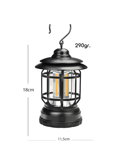 Efsane Kamp - Nostaljik Led Lamba - Kamp Lambası - Pilli Siyah