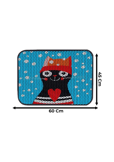 Renkli Desenli Elekli Kedi Tuvalet Önü Paspası 45 X 60 Cm Küçük Mavi - 834019631