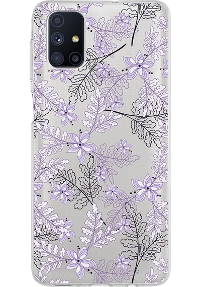 Samsung Galaxy Uyumlu M51 Kapak Floral Lila Tasarımlı Şeffaf Silikon Kılıf