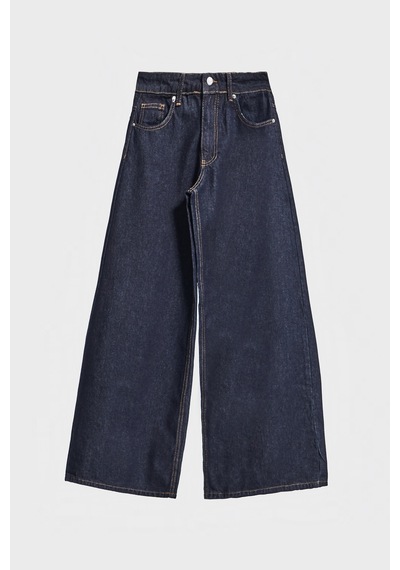 Itsbasic Kadın İndigo Renk 7w5-50 Palazzo Fit %100 Koton İç Boy 80cm Denim Jean