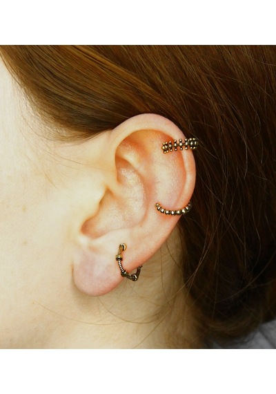 Vintage Antik 3'lü Deliksiz Ear Cuff Ayarlanabilir Kıkırdak Küpe Seti Eukk5 Sarı