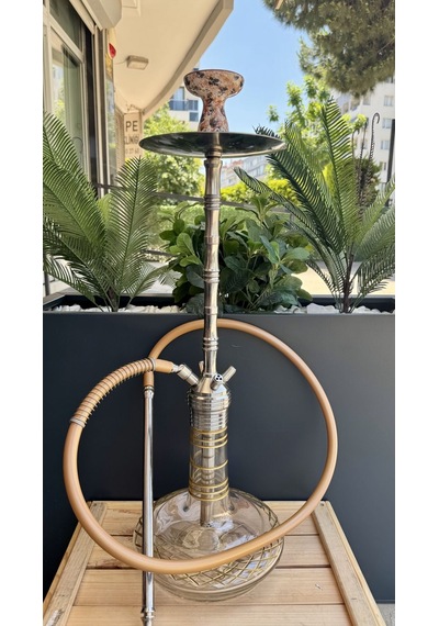 Sigor Çelik Nargile Takımı Çanta Lüle Maşa Dahildir /dip Dekor Gold
