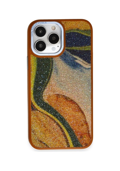 Newface Apple Uyumlu iPhone 12 Pro Kılıf Moda Simli Kapak - Kahverengi