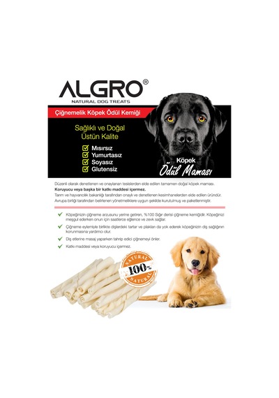 Algro Sığır Derisi Burgu Çubuk Köpek Ödülü 100 Adet 500 G