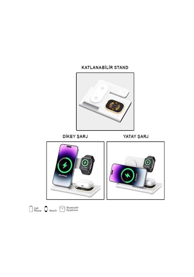 Magsafe Uyumlu 4'ü 1 Arada Iphone+applewatch+airpods Led Katlanabilir Kablosuz Hızlı Şarj Standı A80