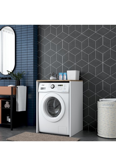 Rani Kd103 Çamaşır Makinesi Dolabı Banyo Dolabı Beyaz - S. Ceviz Beyaz