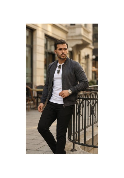 Butik İstanbul Erkek Önden Fermuarlı Içi Astarlı Süet Ceket Antrasit
