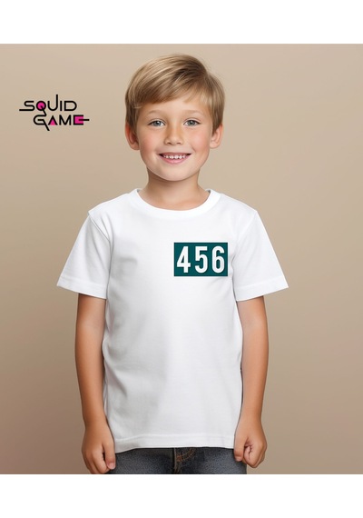 Aselinda Squid Game 2 No 456 Baskılı Bisiklet Yaka Tişört/t-shirt- %100 Pamuklu Unisex Tişört Beyaz