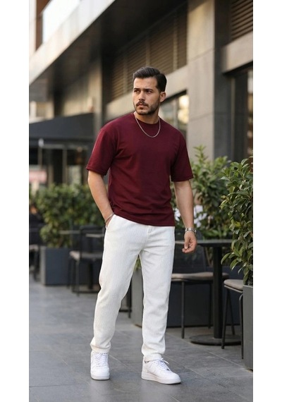 Valensdesign Erkek Duble Kol Basic Tişört B. Bordo