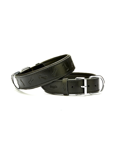 Kemik Desenli Deri Köpek Boyun Tasması 4x57-65 CM - Black Siyah