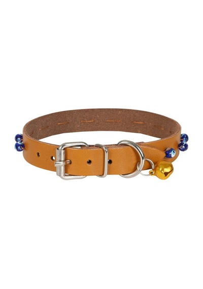 Cattie Boncuklu Deri Kedi Boyun Tasması Xl 1.5x28-32CM Camel