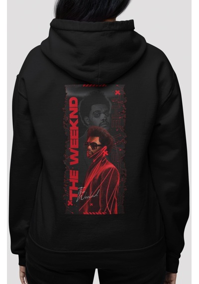 Sevbano The Weeknd Rapper Şarkıcı Sırt Baskılı Unisex Oversize Penye Hood Siyah