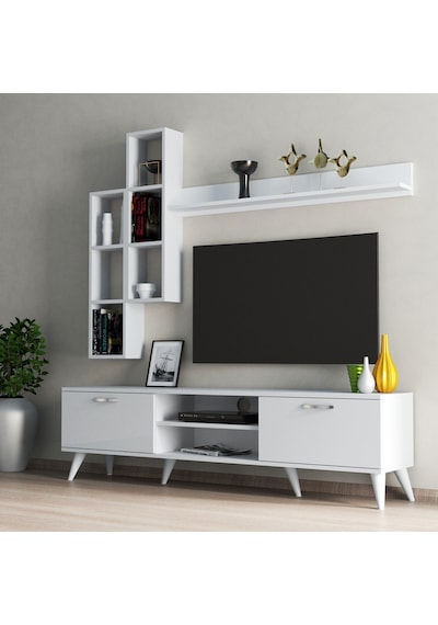 Mega 180 Lik Kitaplıklı Raflı Tv Ünitesi Beyaz - Tvu0301 Mega 180 Lik Kitaplıklı Raflı Tv Ünitesi Beyaz - Tvu0301