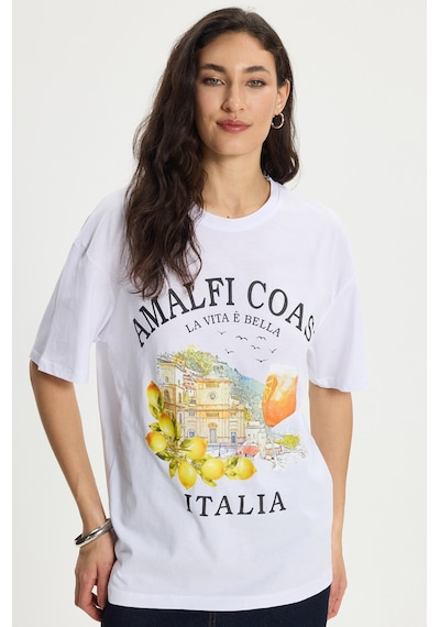 Tudors Kadın Oversize Geniş Kesim %100 Pamuk Bisiklet Yaka Kısa Kollu Baskılı Beyaz Tişört-50351 Tudors Kadın Oversize Geniş Kesim %100 Pamuk Bisiklet Yaka Kısa Kollu Baskılı Beyaz Tişört-50351