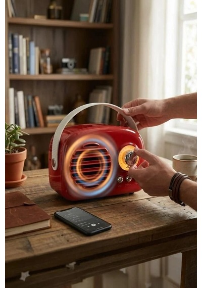 Özel Seri Alışveriş Cihaz Ürün Bluetooth Hoparlör Nostaljik Radyo Kts-1682 Kırmızı