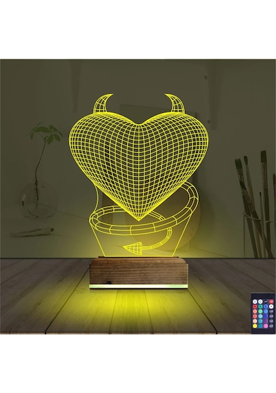 Luvivia Kalp Şeytan Sevgiliye Hediye 3d Lamba - Masa Gece Lambası Şeffaf