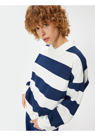 Koton Polo Yaka Sweatshirt Oversize Renk Bloklu Uzun Kollu Lacivert Çizgili 5wal10107ık Lacivert Koton Polo Yaka Sweatshirt Oversize Renk Bloklu Uzun Kollu Lacivert Çizgili 5wal10107ık Lacivert
