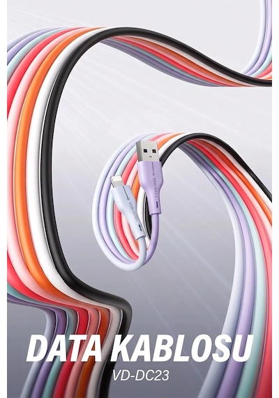 Ven-dens Vd-dc23l Usb-a To Lightning Şarj Ve Veri Kablosu, 2,4 A, 1 Metre, Esnek Tpe Kaplama, Pembe