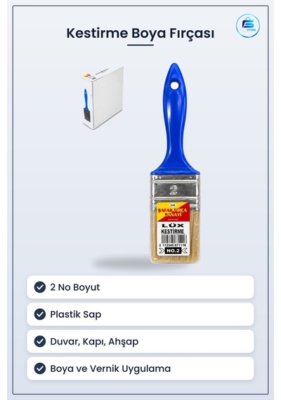 Kestirme Boya Fırçası 2 No Plastik Saplı Duvar Boyama Vernik Ve B