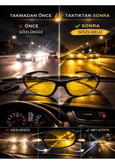 Optic Master Antifar Gece Sürüş Gözlüğü/gece Görüş Gözlüğü Model 8813 Sarı Tek Ebat Altın - Siyah