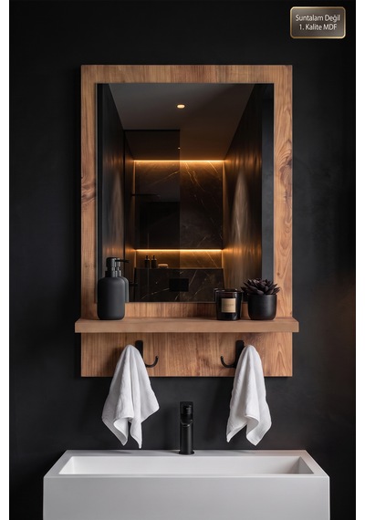 Antik Ahşap Dekoratif Ayna Raflı Askılıklı Banyo Oda Lavabo Wc Dresuar Koridor Konsol Mutfak Makyaj Aynası Dz-1 Antik Çam