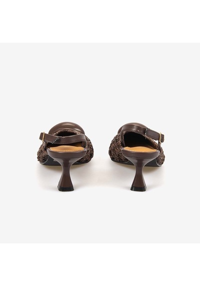 Noa Harmon Kadın Örgü Slingback 5,5cm Sivri Burun Topuklu Ayakkabı 10342 Brown