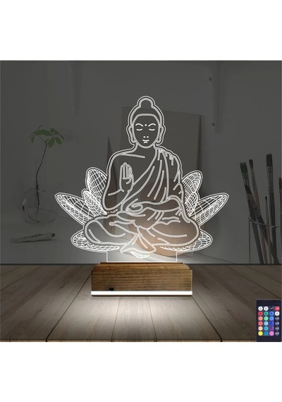 Luvivia Lotus Çiçeği Yoga 3d Lamba - Masa Gece Lambası Şeffaf